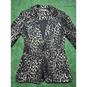 Alice + Olivia Leopard Print Blazer Women’s 4 Cotton Blend Single-Breasted